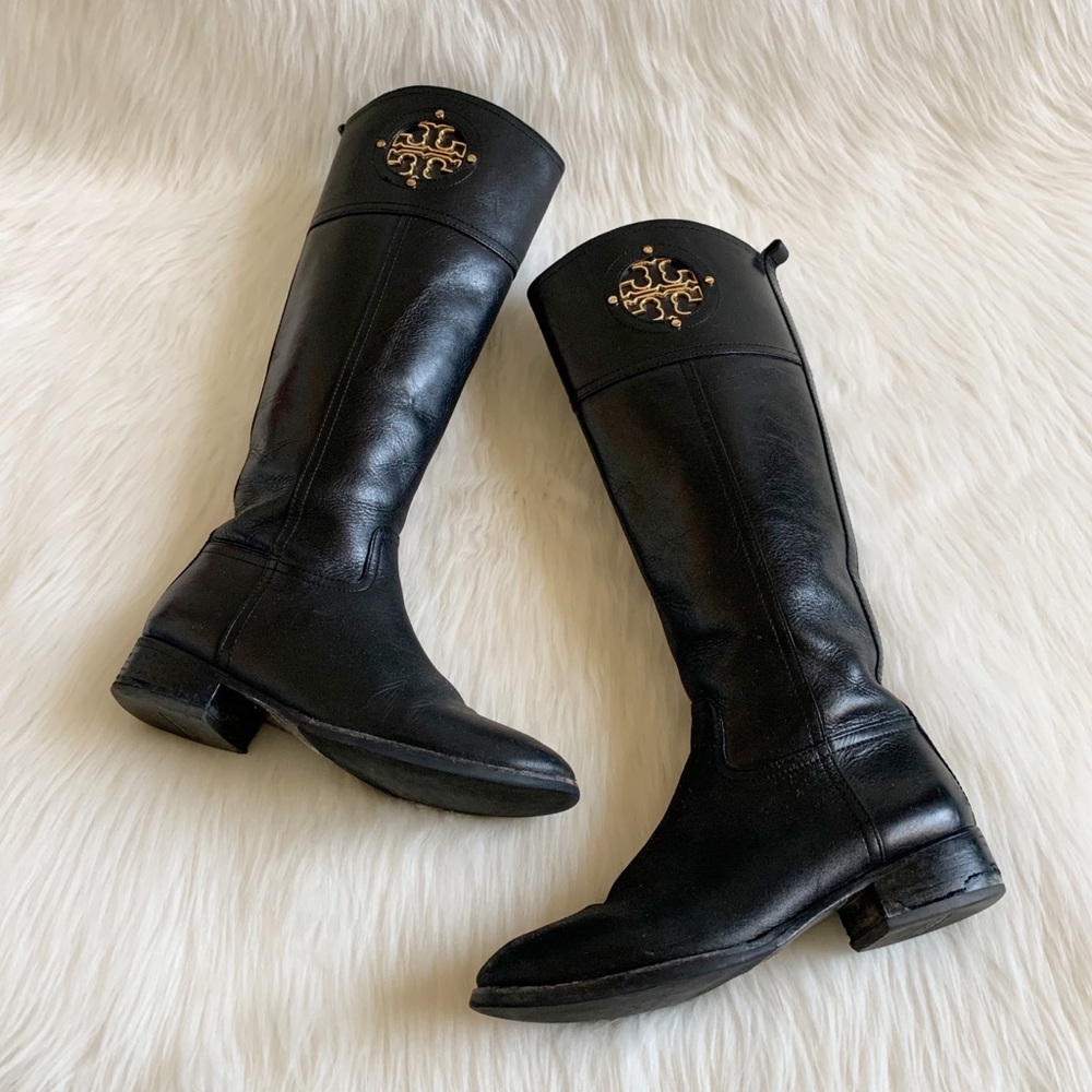 Tory Burch Black Kiernan Riding Leather Boots